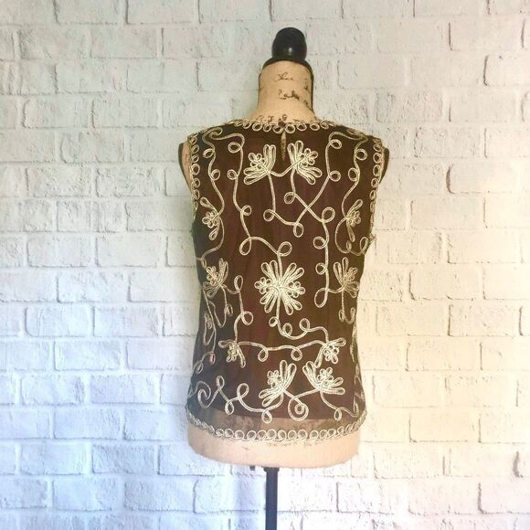 Sophie Chang Brown and Gold embroidered tank - Picture 2 of 5